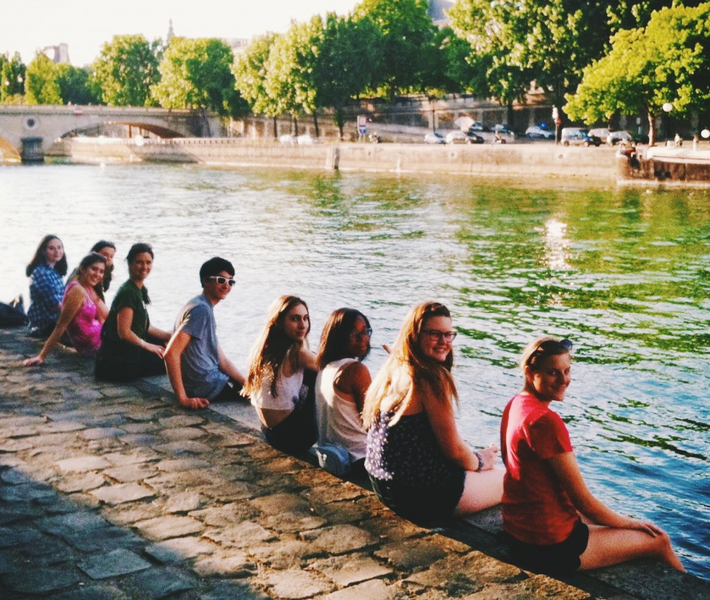 Leader Michael & students relaxing after dinner along the Seine.