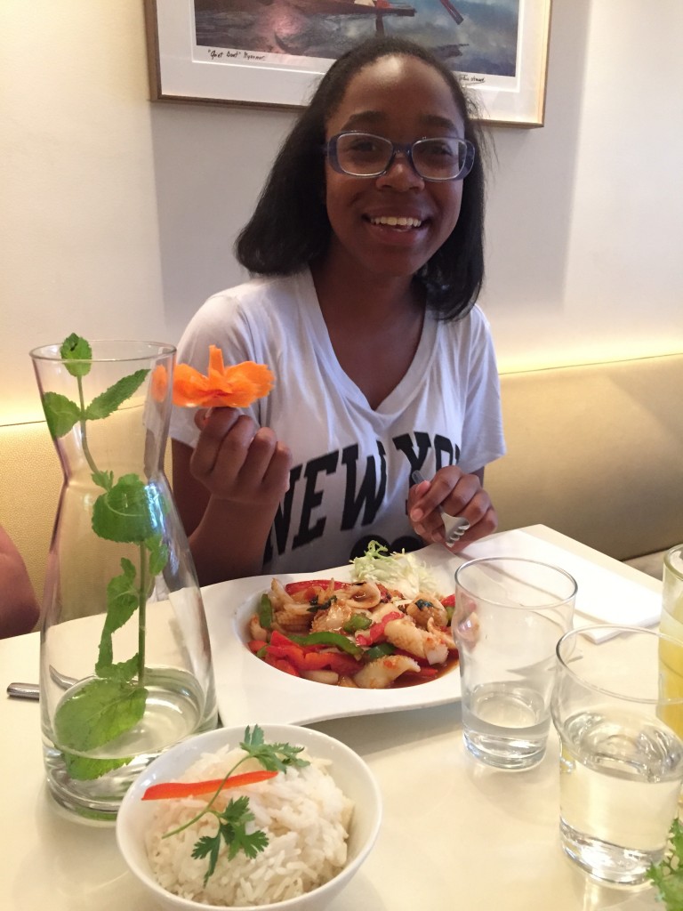 Tyler and her flower made of carrots! yum!