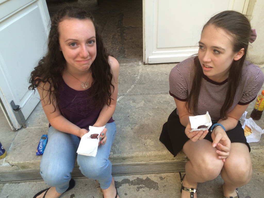 Julia and Tori looking psyched about their blood sausage.