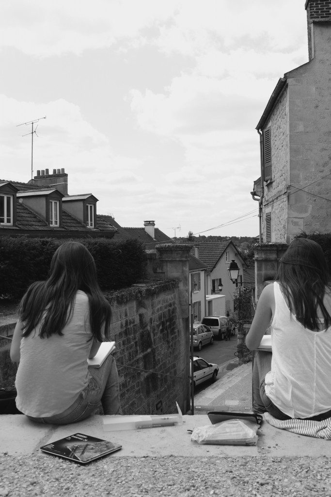 Molly and Sophie drawing this gorgeous view.