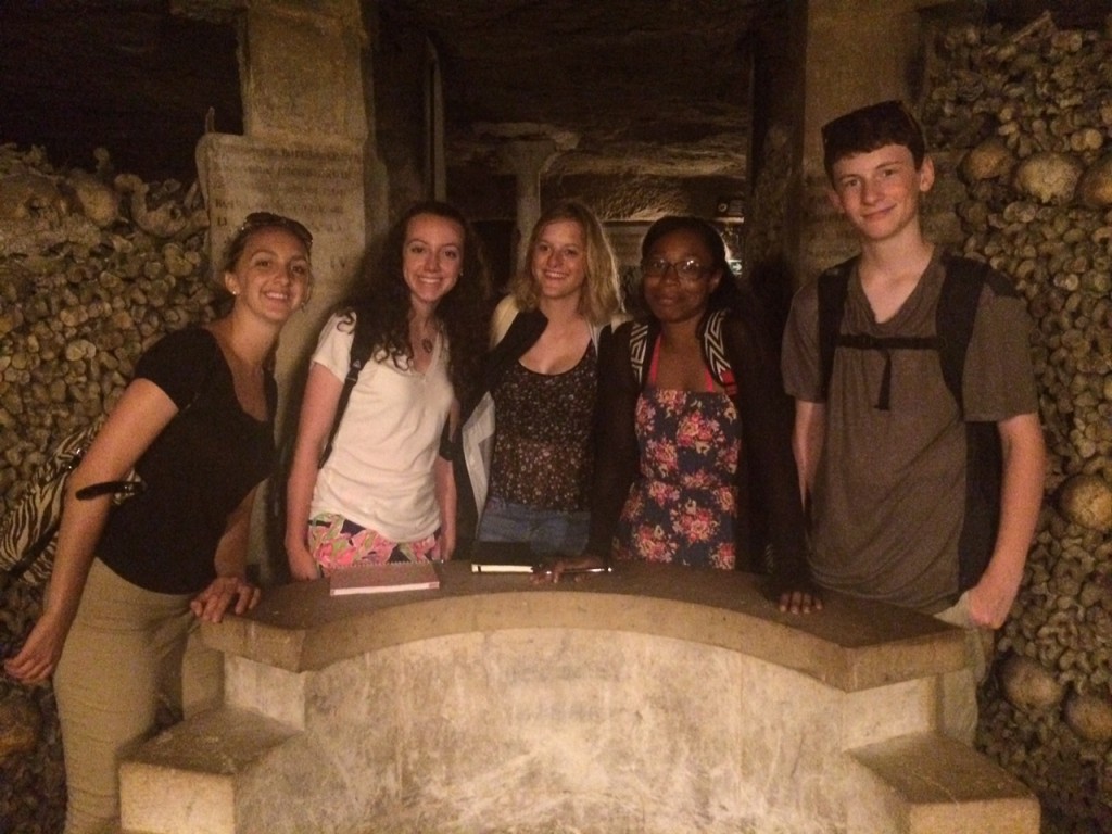 Maggie, Julia, Zoe, Tyler and Brendan exploring the ancient Catacombs!